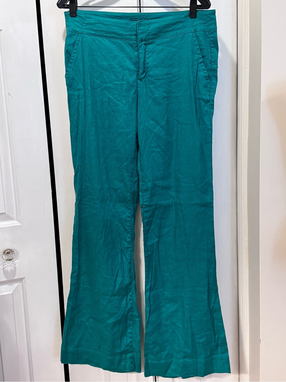 Anthropologie Level 99 Madison Green Linen Blend Bootcut Pants Women’s Size 30